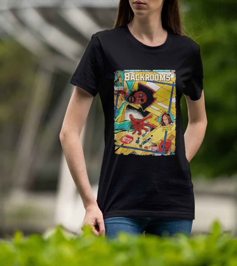 Backrooms Horror Comic Why Did She Turn Out Like This Don't Lose Your Way Stop Sign Creepy Scene T-Shirt