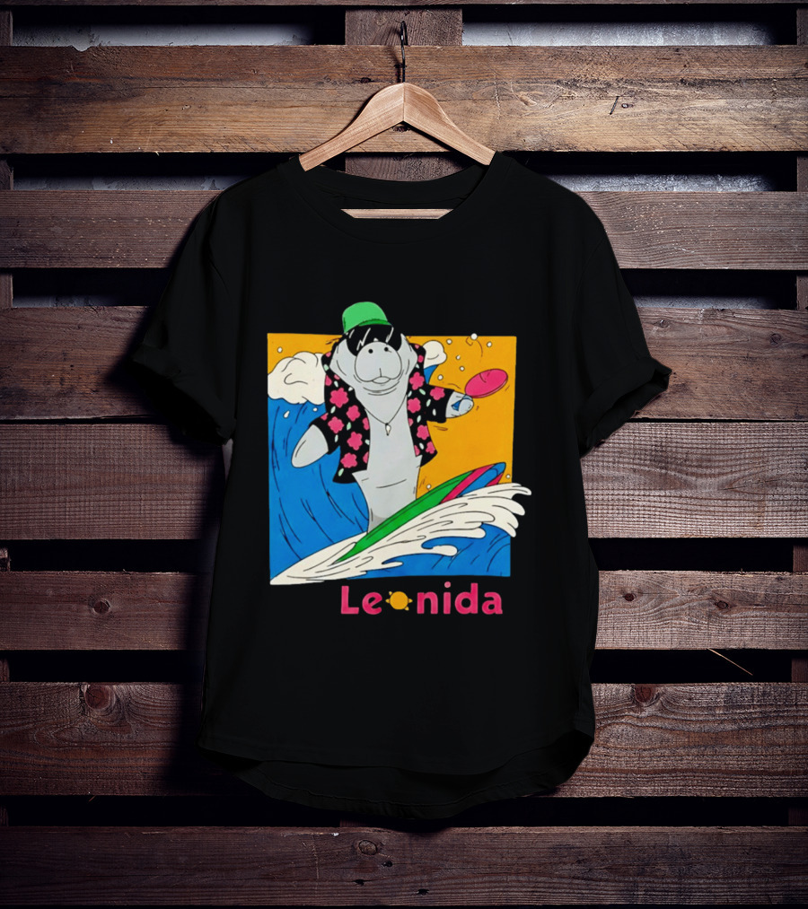 Leonida Surfing Manatee Tropical Beach Fun T-Shirt