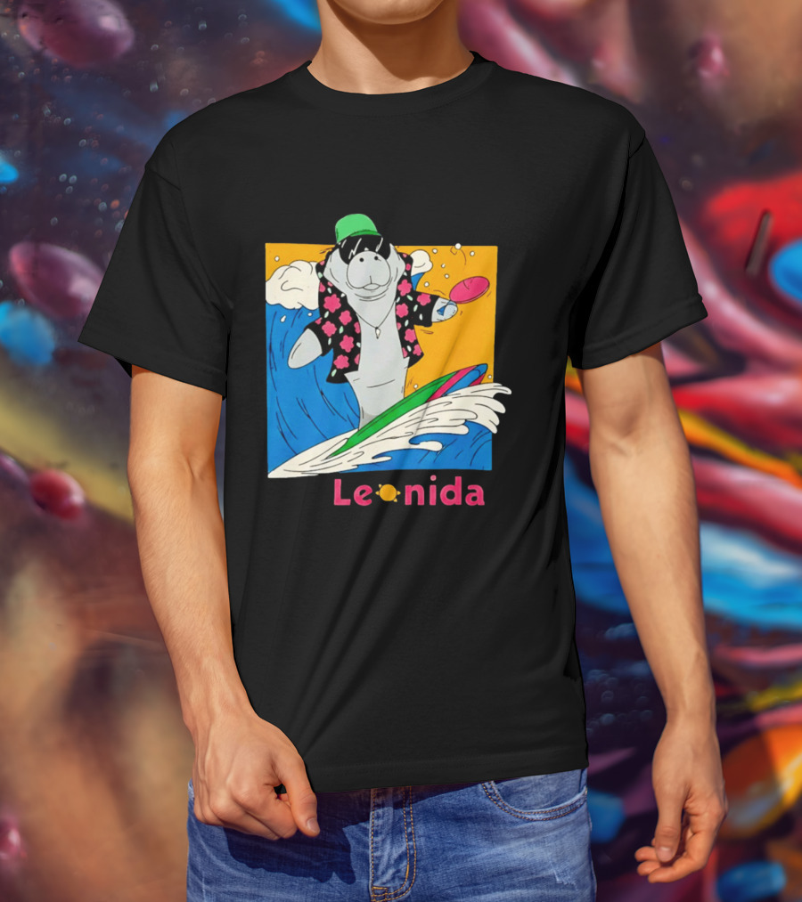 Leonida Surfing Manatee Tropical Beach Fun T-Shirt