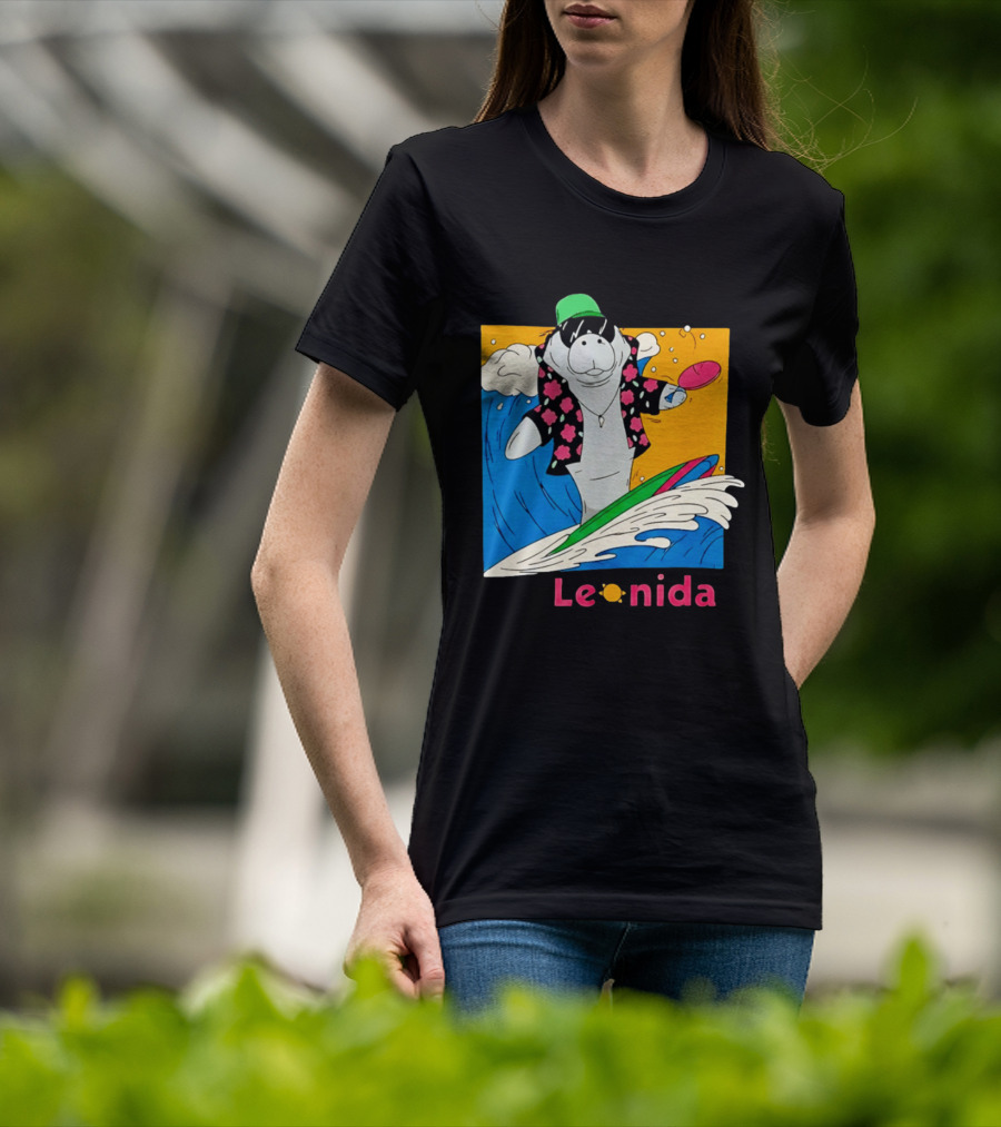 Leonida Surfing Manatee Tropical Beach Fun T-Shirt
