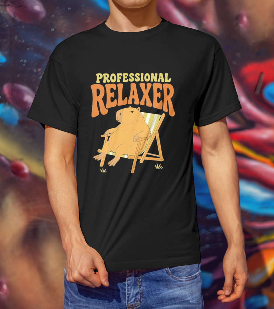 Professional Relaxer Capybara Sitting In Beach Chair T-Shirt