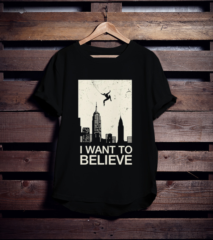 Friking I Want To Believe Swinging Hero Cityscape T-Shirt