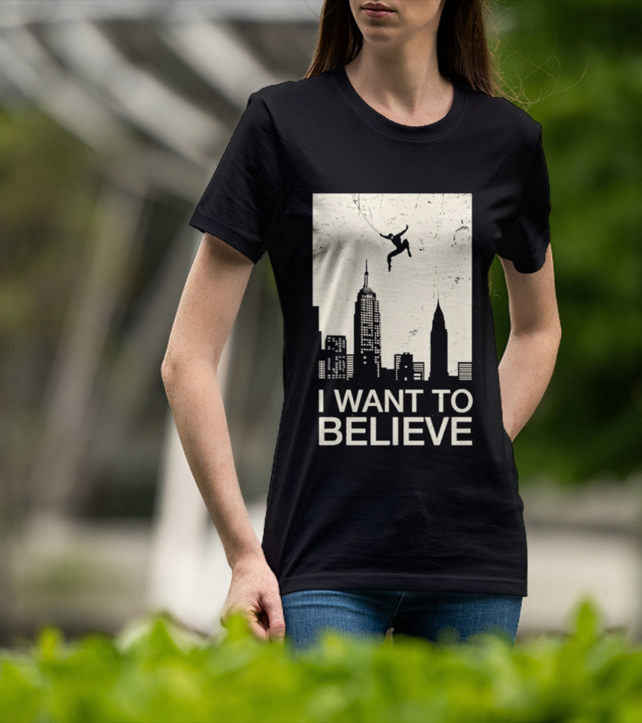 Friking I Want To Believe Swinging Hero Cityscape T-Shirt