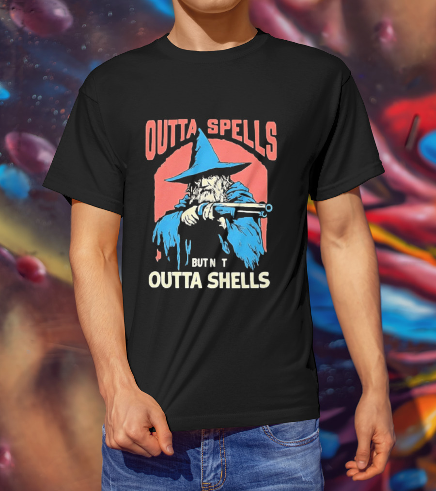 Outta Spells But Not Outta Shells Wizard Humor T-Shirt