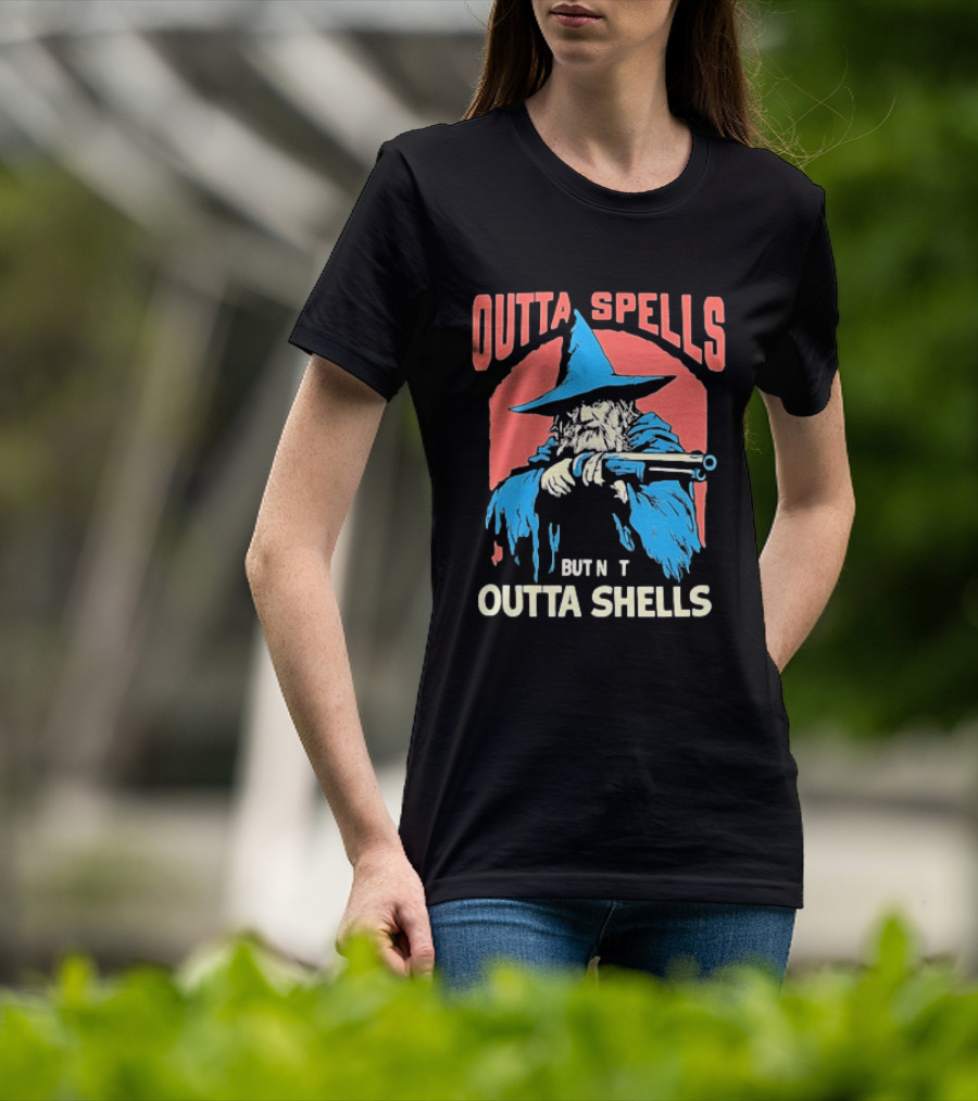 Outta Spells But Not Outta Shells Wizard Humor T-Shirt