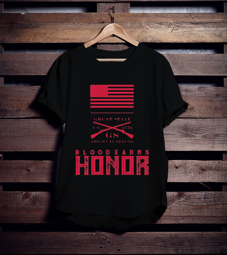 American Flag Blood Earns Honor Vintage Style 1776 Rifles T-Shirt