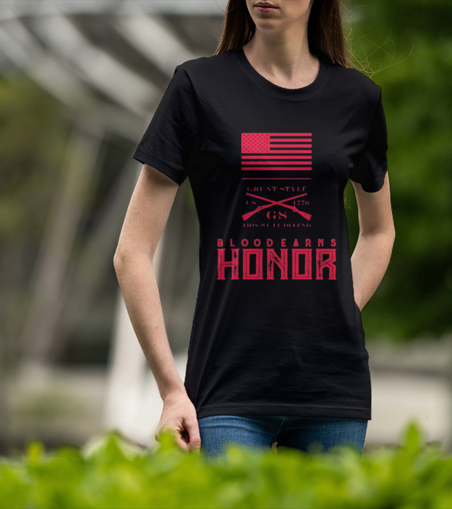 American Flag Blood Earns Honor Vintage Style 1776 Rifles T-Shirt