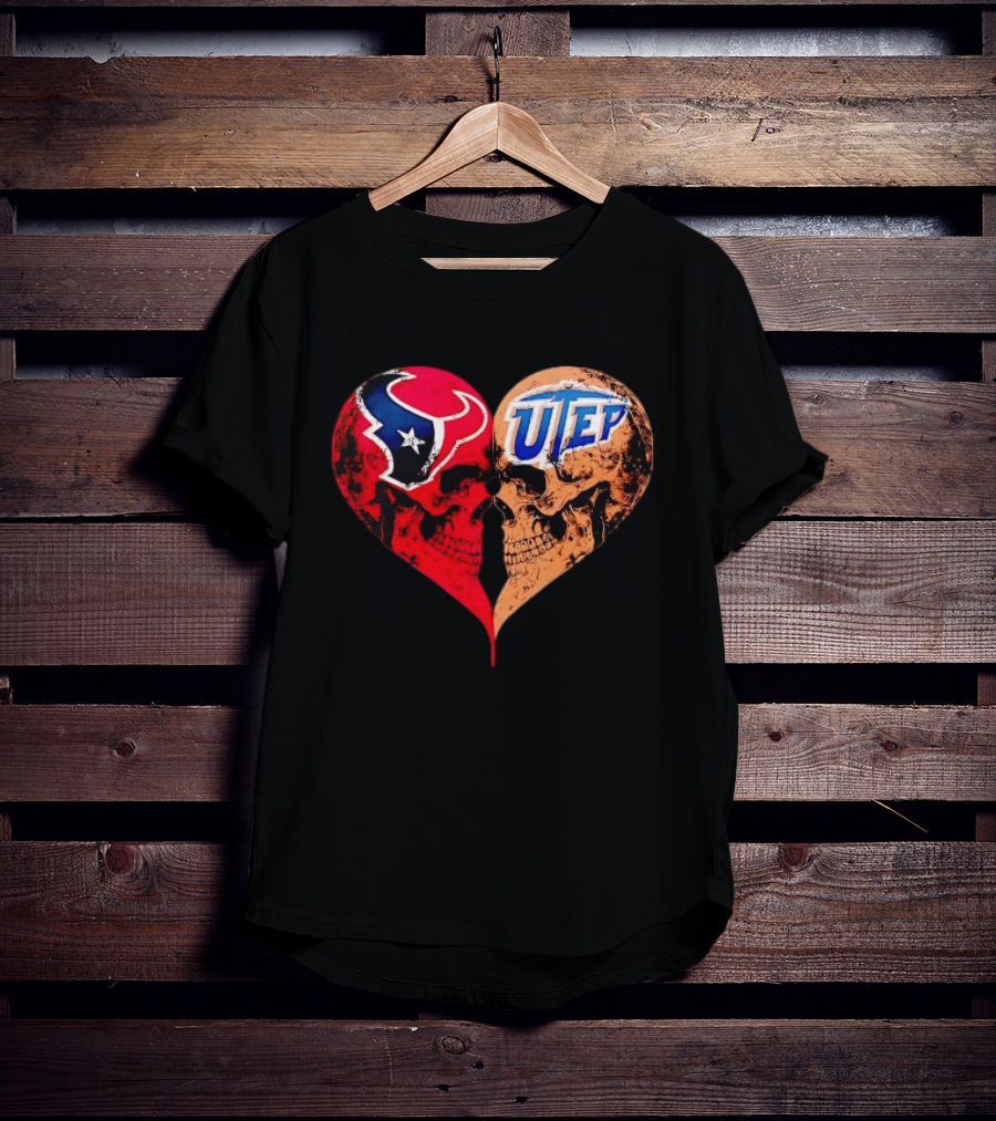 Houston Texans UTEP Miners Skulls Heart Shape Face To Face T-Shirt