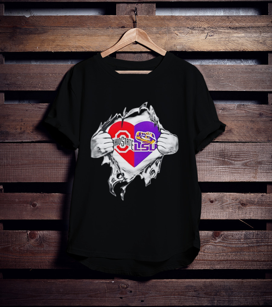 Ohio State LSU Heart Ripped Open Fan T-Shirt