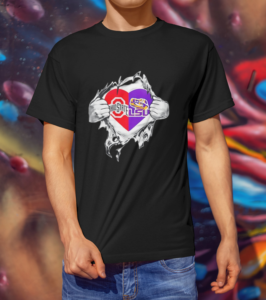 Ohio State LSU Heart Ripped Open Fan T-Shirt