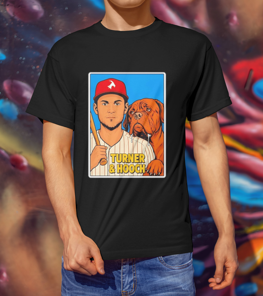 Philadelphia Phillies Trea Turner And Hooch Baseball Retro Illustrated Print T-Shirt