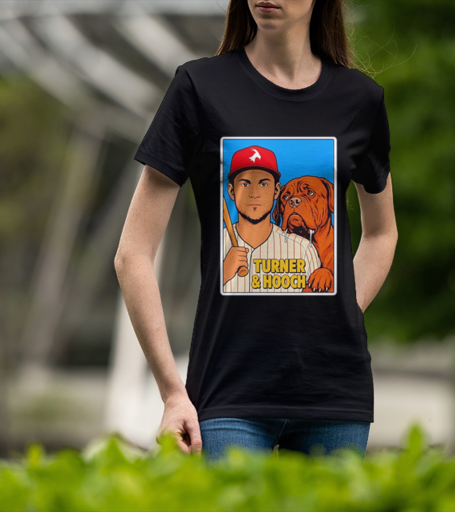 Philadelphia Phillies Trea Turner And Hooch Baseball Retro Illustrated Print T-Shirt