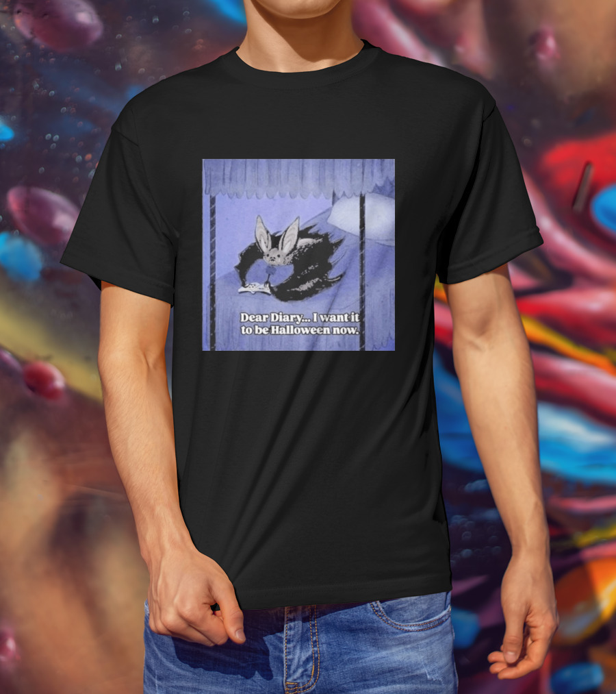 Dear Diary I Want It To Be Halloween Now Bat Creature Bed Scene T-Shirt