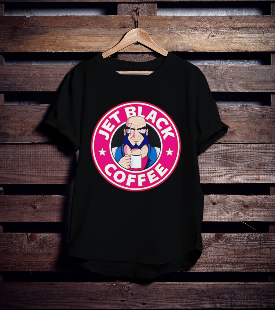 Jet Black Coffee Stern Man Holding T-Shirt