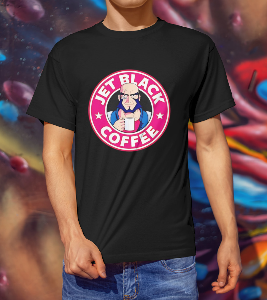 Jet Black Coffee Stern Man Holding T-Shirt