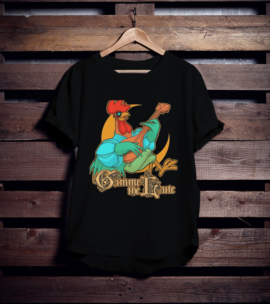 Rooster Musician Gimme The Lute Bard Funny Chicken Playing Instrument T-Shirt