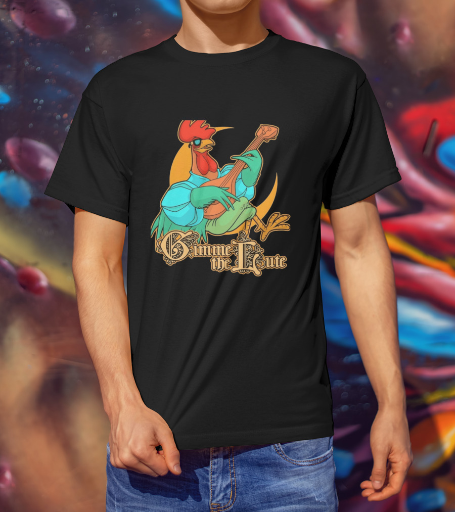Rooster Musician Gimme The Lute Bard Funny Chicken Playing Instrument T-Shirt
