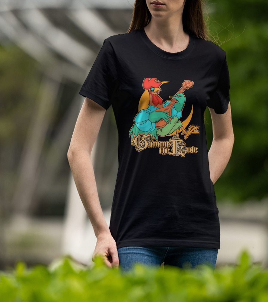 Rooster Musician Gimme The Lute Bard Funny Chicken Playing Instrument T-Shirt