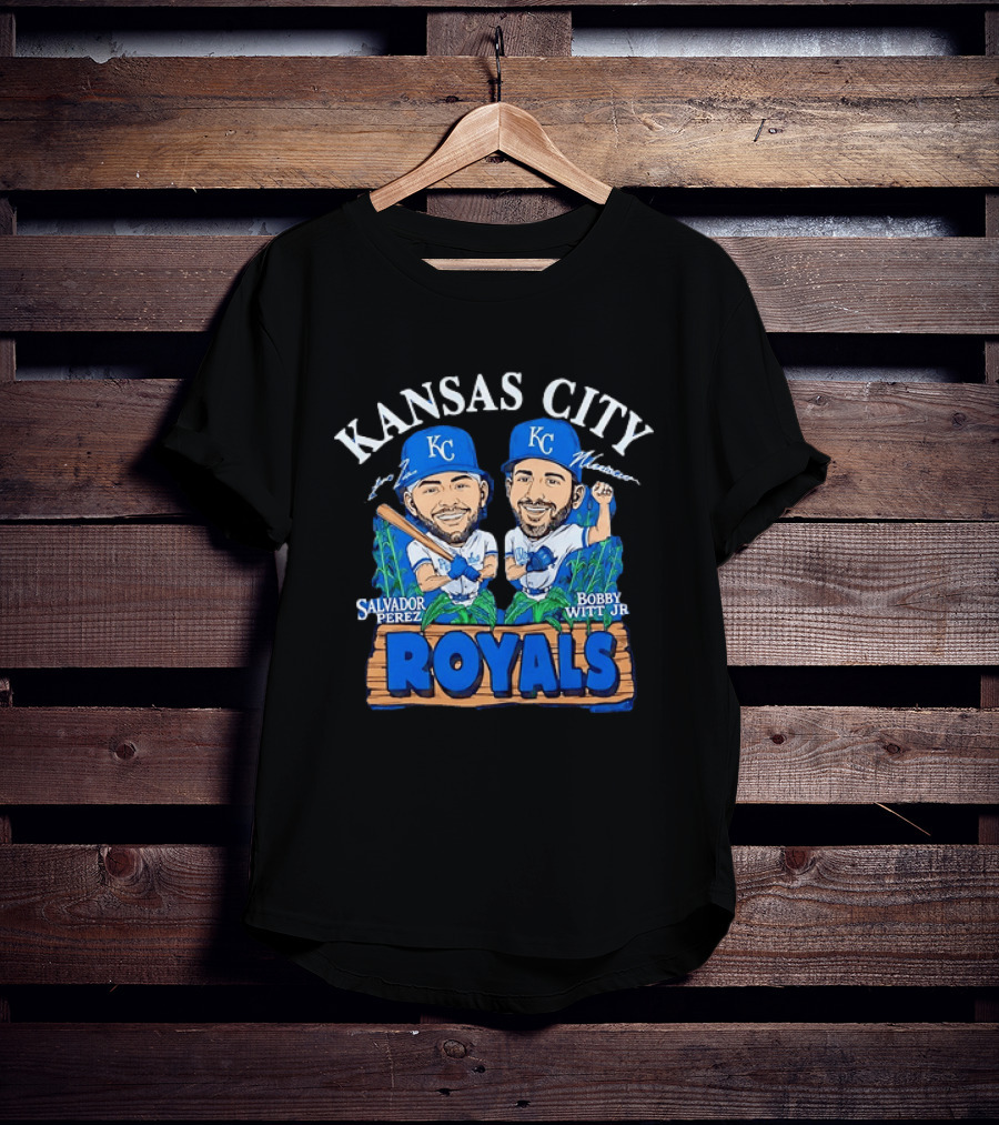 Kansas City Royals Salvador Perez Bobby Witt Jr Cartoon Baseball T-Shirt