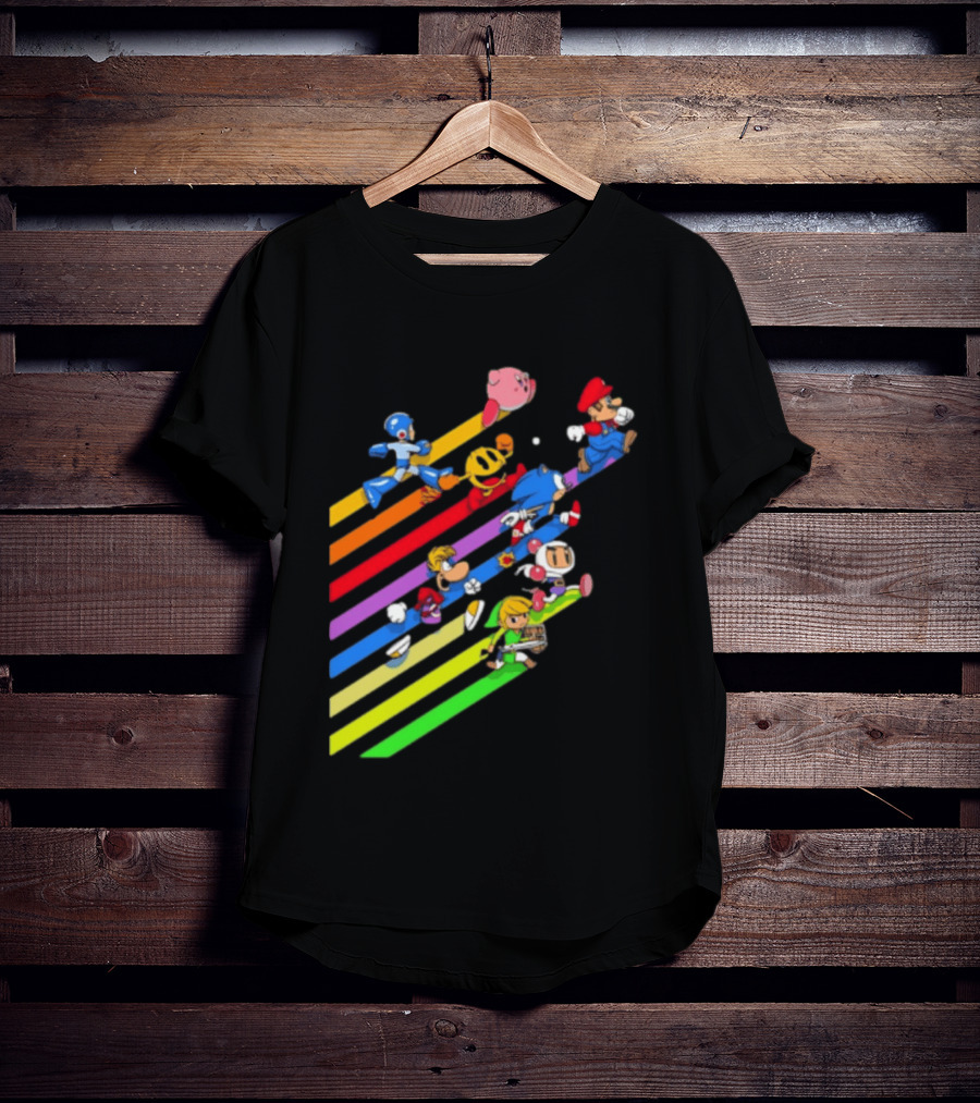 Legends Gaming Mario Pac Man Mega Man Sonic Link Kirby Bomberman Rayman Characters T-Shirt
