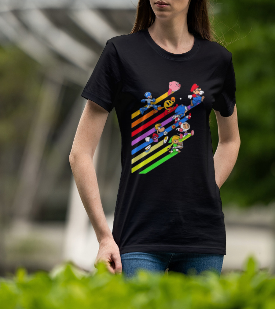 Legends Gaming Mario Pac Man Mega Man Sonic Link Kirby Bomberman Rayman Characters T-Shirt