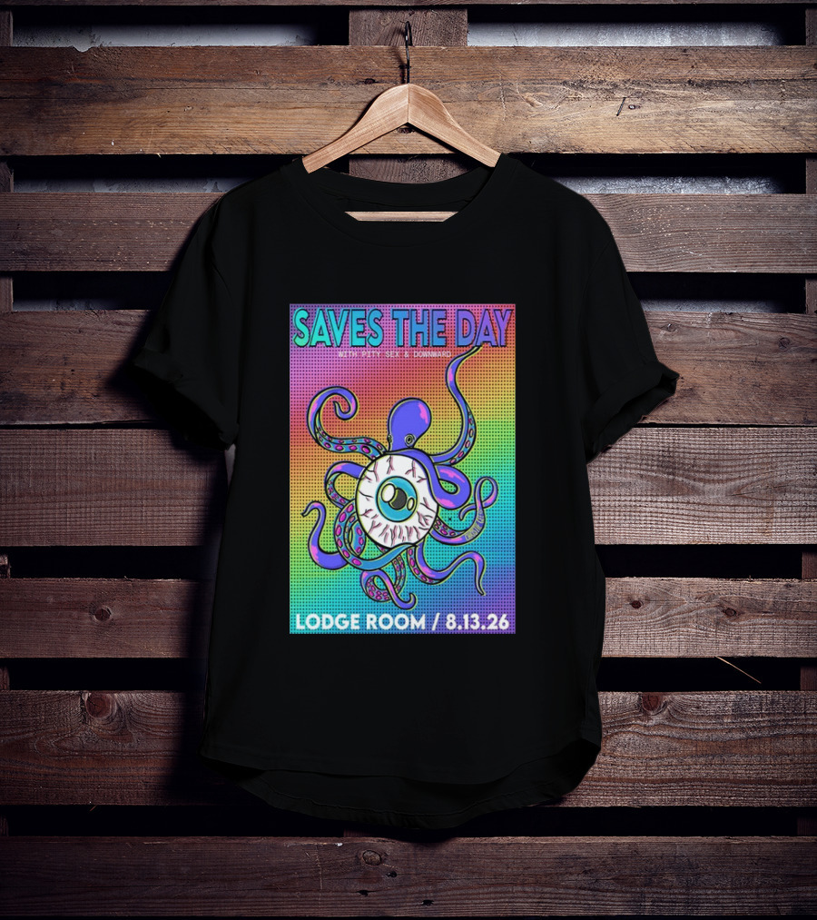 Saves The Day Lodge Room Aug 13 2026 Los Angeles Tour Octopus Eyeball T-Shirt