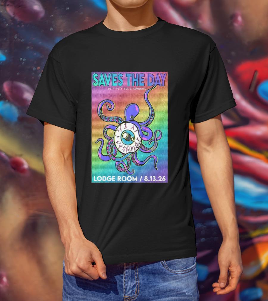 Saves The Day Lodge Room Aug 13 2026 Los Angeles Tour Octopus Eyeball T-Shirt