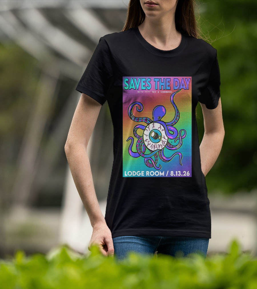 Saves The Day Lodge Room Aug 13 2026 Los Angeles Tour Octopus Eyeball T-Shirt