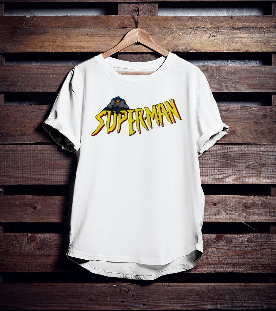 Batman Crouching On Superman Lettering DC Comics T-Shirt