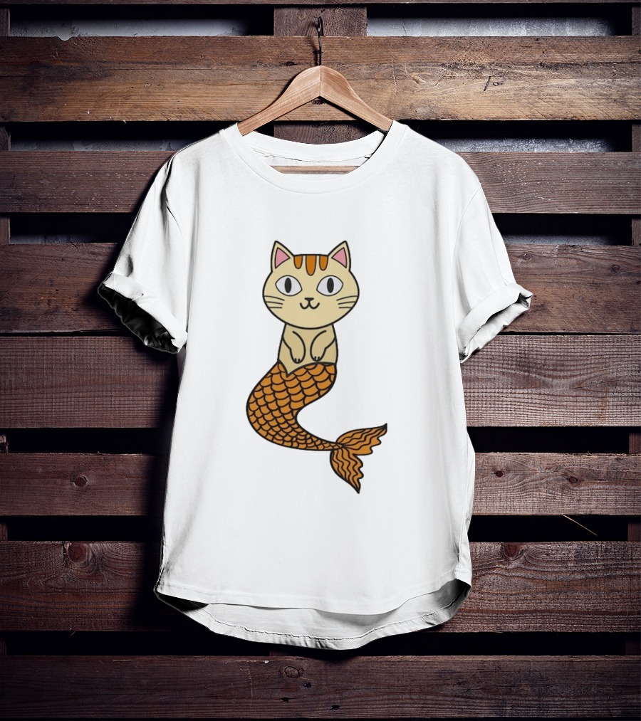 Cat Mermaid Whiskered Feline With Orange Scales T-Shirt