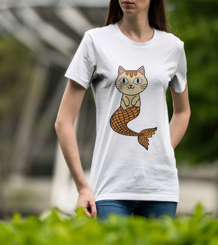 Cat Mermaid Whiskered Feline With Orange Scales T-Shirt