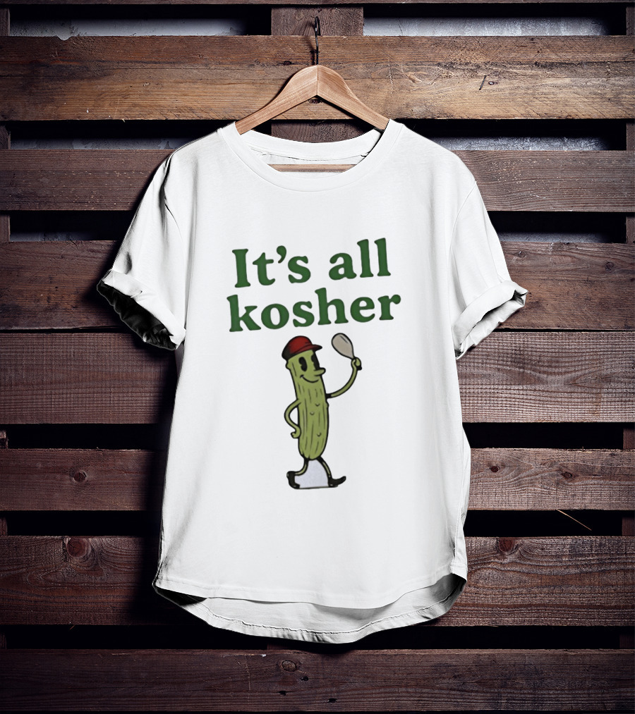 Kosher Pickle Cartoon With Baseball Cap And Spoon T-Shirt