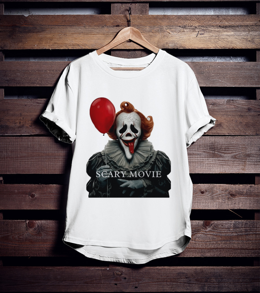 Pennywise Scary Movie Mashup Creepy Clown With Red Balloon T-Shirt