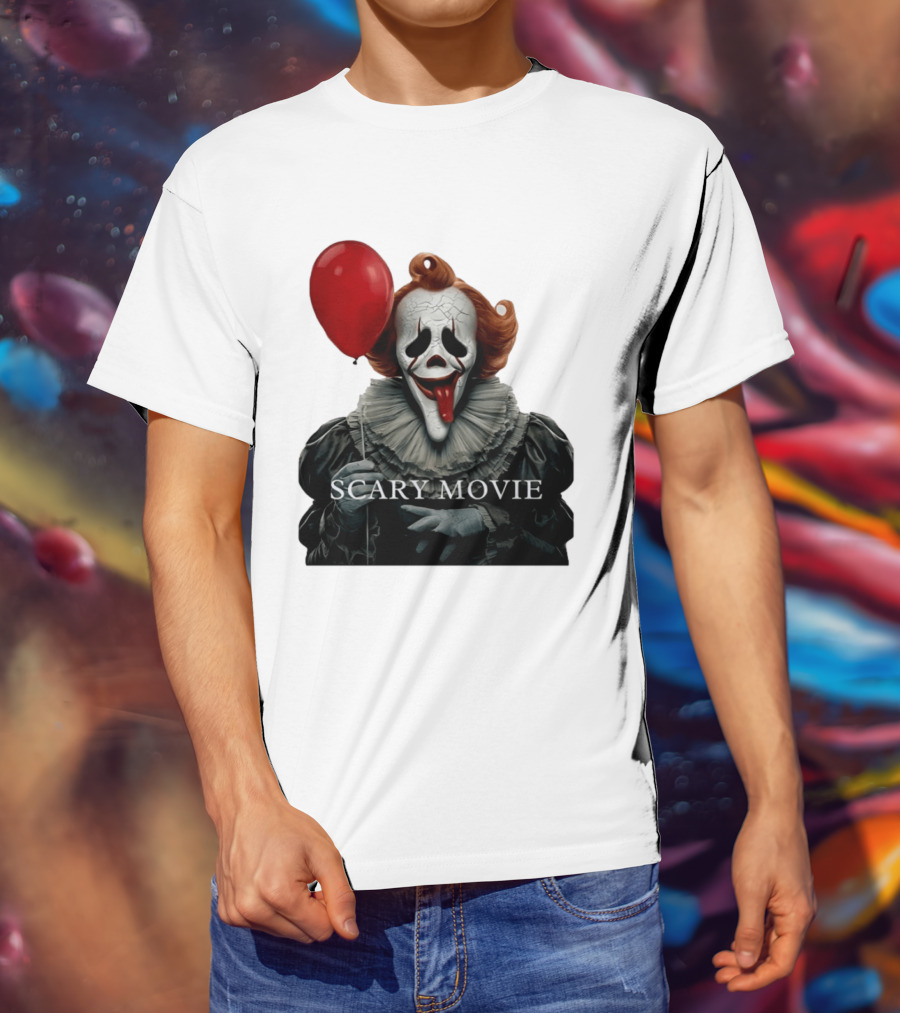 Pennywise Scary Movie Mashup Creepy Clown With Red Balloon T-Shirt