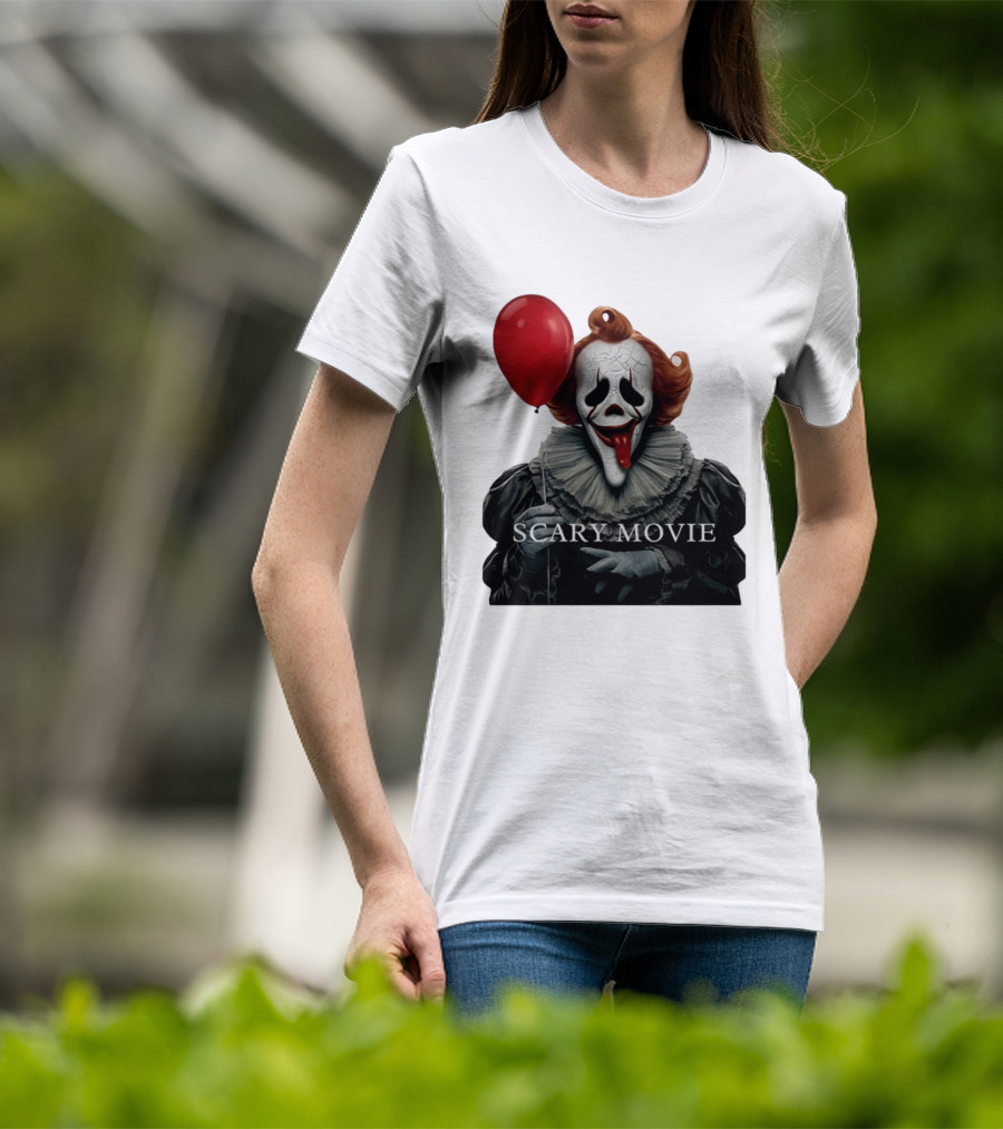 Pennywise Scary Movie Mashup Creepy Clown With Red Balloon T-Shirt