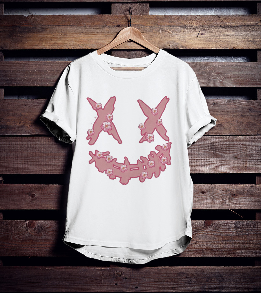 Kaos Ric Ricky Is Clown Sakura Pink Embroidery With Floral X Smiley T-Shirt