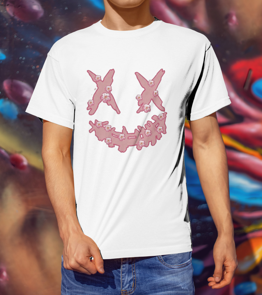 Kaos Ric Ricky Is Clown Sakura Pink Embroidery With Floral X Smiley T-Shirt