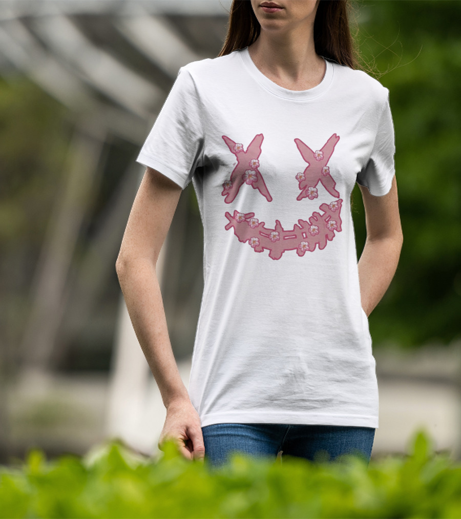 Kaos Ric Ricky Is Clown Sakura Pink Embroidery With Floral X Smiley T-Shirt