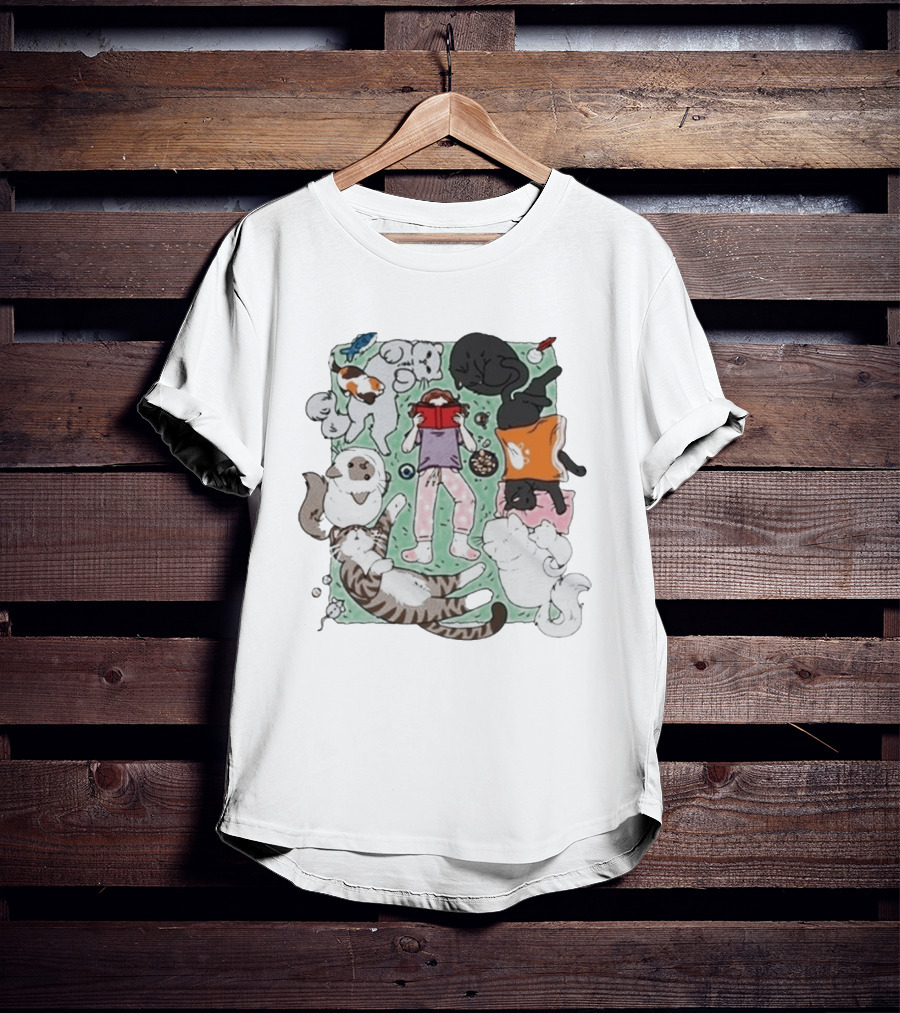 Lilsimsie Cozy Reading Party With Cats Playing And Lounging T-Shirt