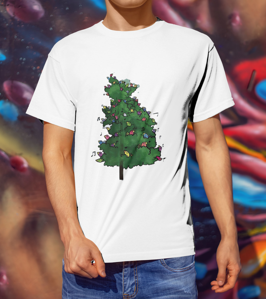 Colorful Singing Birds In Evergreen Tree With Musical Notes T-Shirt