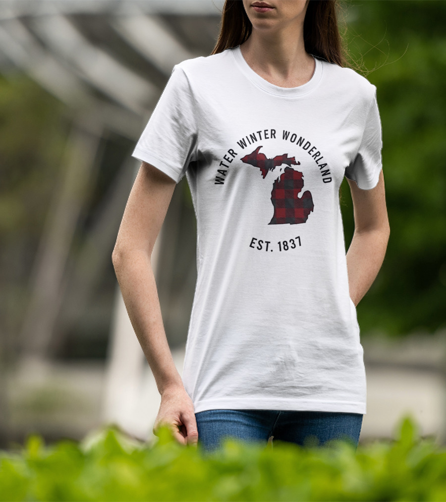 Michigan Water Winter Wonderland Est 1837 Plaid T-Shirt