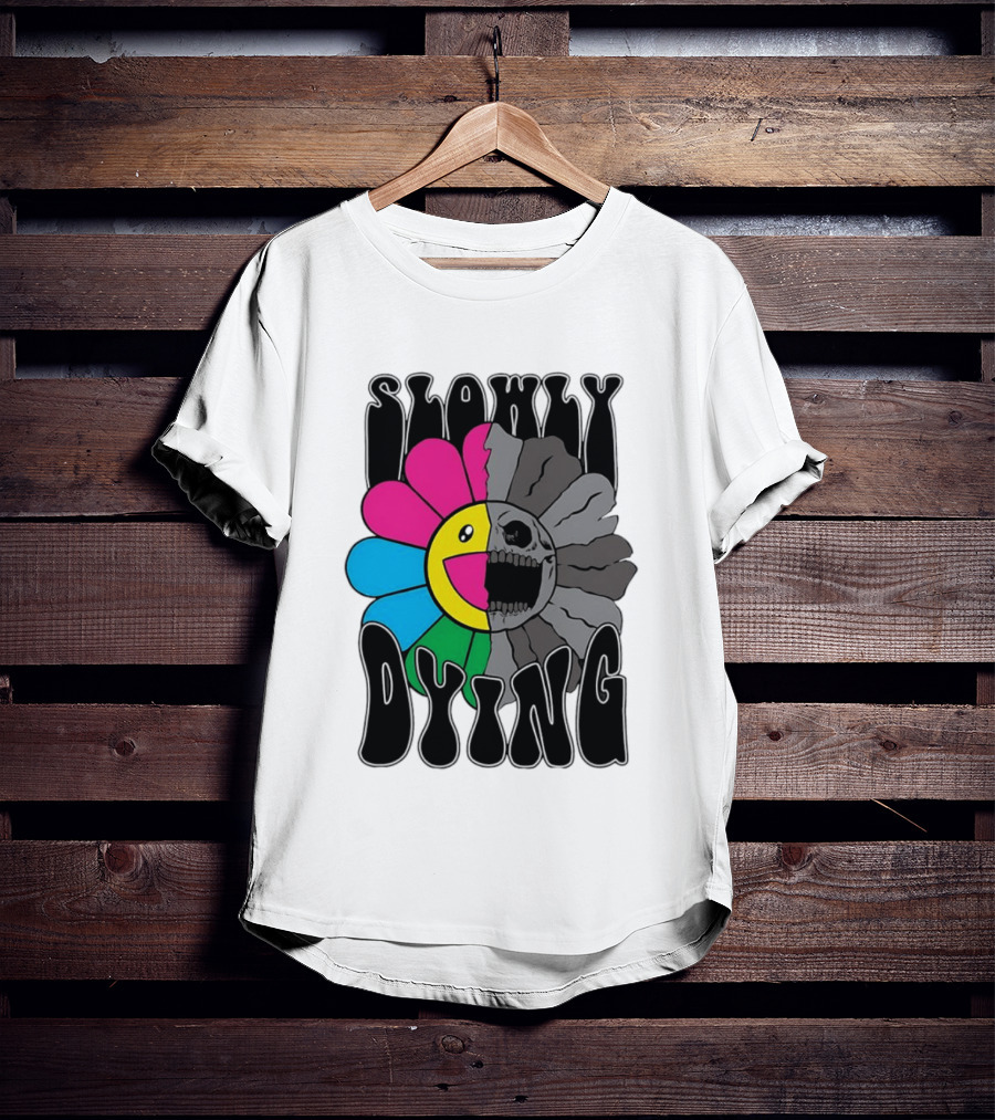 Slowly Dying Colorful Flower Skull Dark Half Happy Half Grim T-Shirt