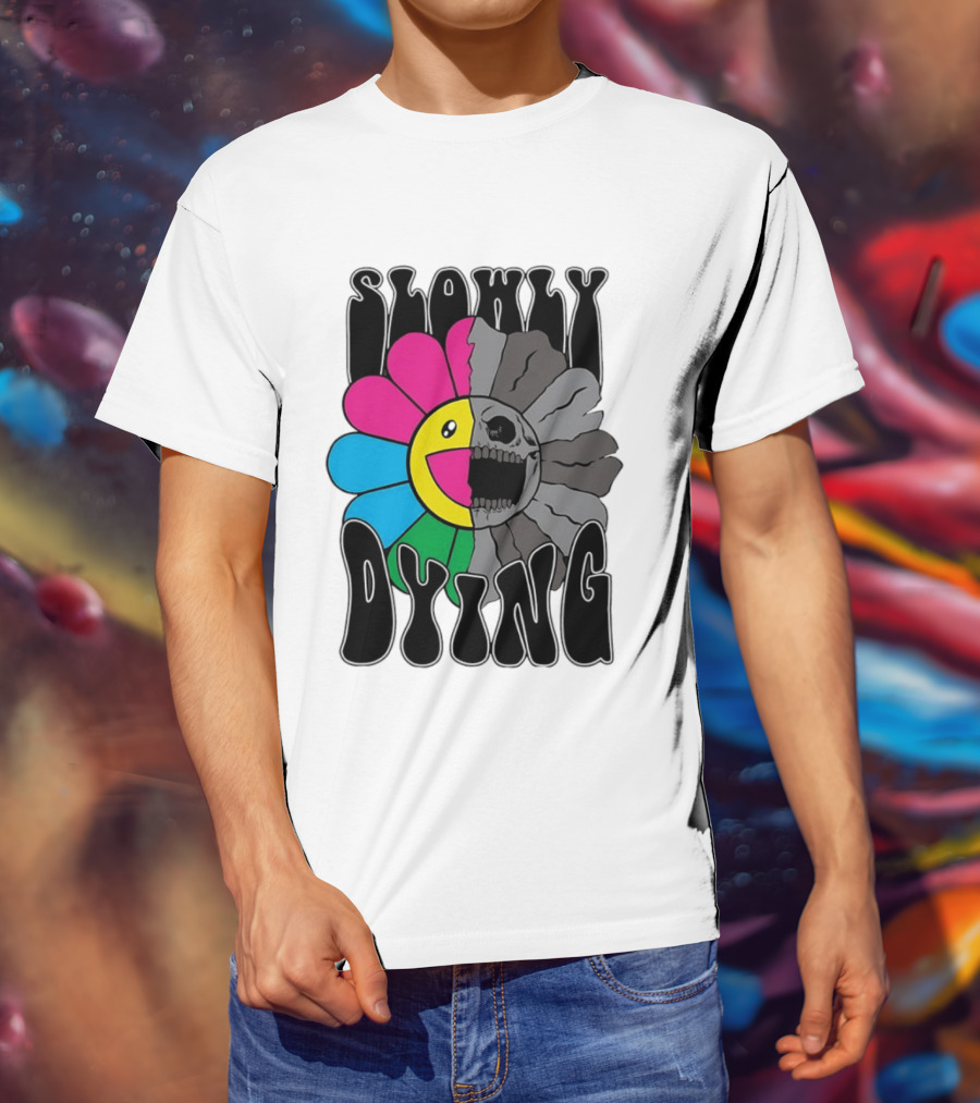 Slowly Dying Colorful Flower Skull Dark Half Happy Half Grim T-Shirt