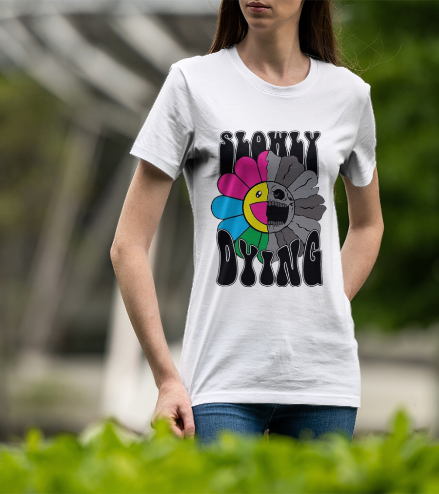 Slowly Dying Colorful Flower Skull Dark Half Happy Half Grim T-Shirt