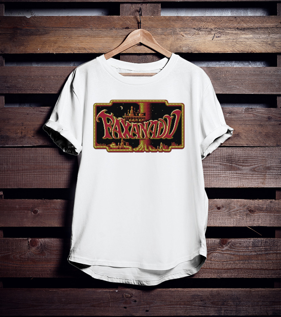 Faxanadu Retro NES Game Pixel Art Castle Moon Night Scene T-Shirt