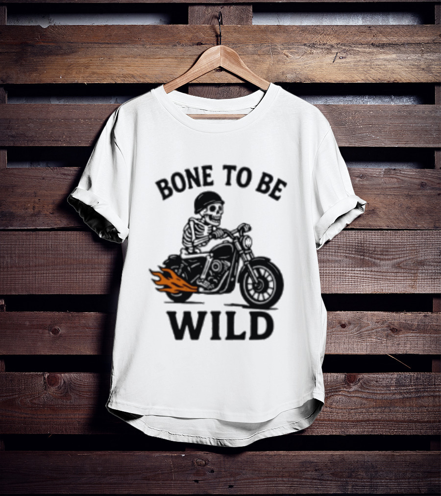 Bone To Be Wild Skeleton Motorcycle Rider Flames T-Shirt