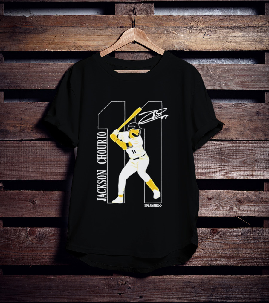 Jackson Chourio Brewers 11 Batting Pose Signature T-Shirt