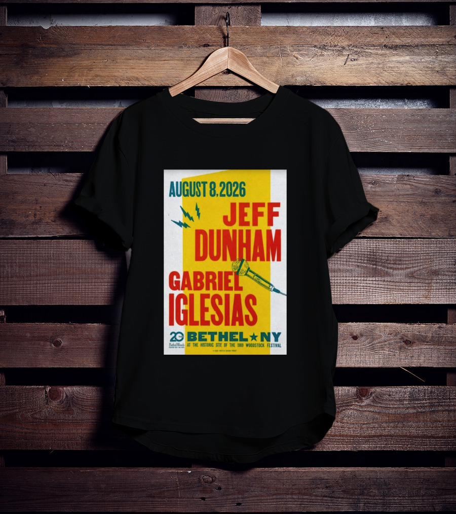 August 8 2026 Jeff Dunham Gabriel Iglesias Bethel Ny At The Historic Site Of The 1969 Woodstock Festival T-Shirt
