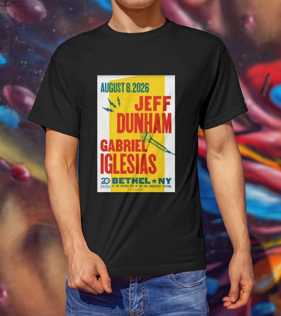 August 8 2026 Jeff Dunham Gabriel Iglesias Bethel Ny At The Historic Site Of The 1969 Woodstock Festival T-Shirt