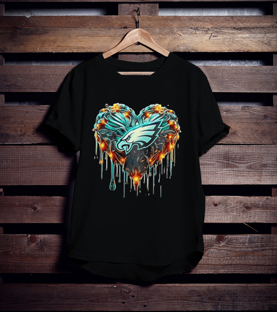 Philadelphia Eagles Heart Caramel Dripping Effect T-Shirt